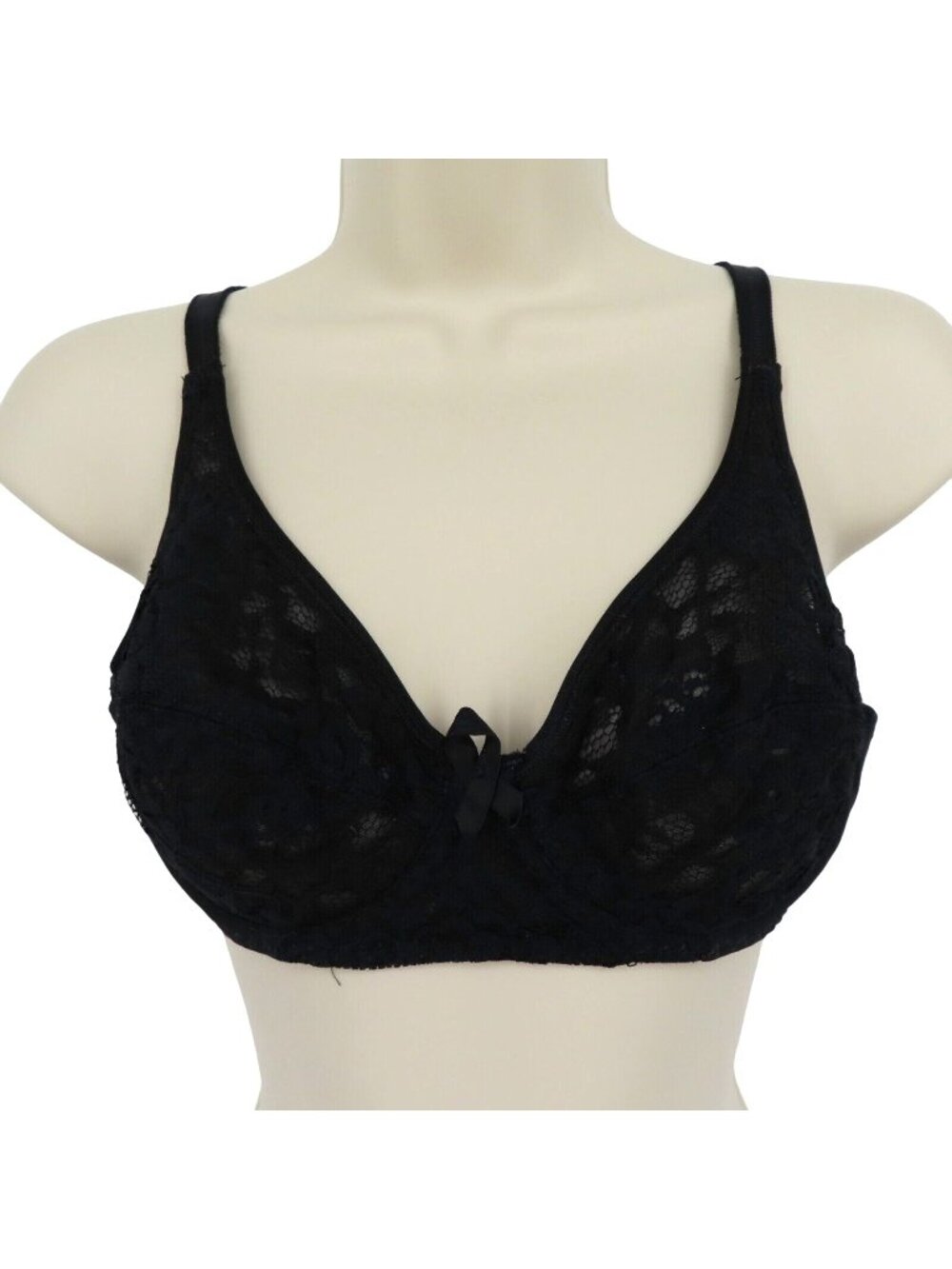 Vintage Adonna 36B Black Floral Flower Lace Underwire Unlined Bra Style 1835